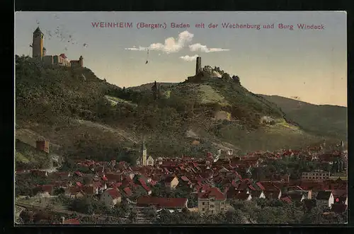 AK Weinheim i. Baden, Generalansicht mit der Wachenburg und Burg Windeck