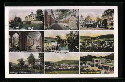 AK Bad Kissingen, Saalepartie mit Regentenbau, Blick vom Stationsberg, Blick vom Staffelsberg