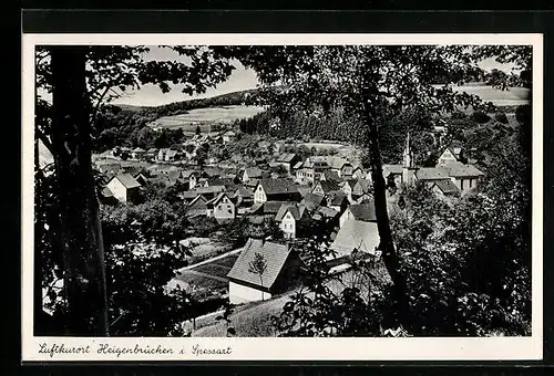 AK Heigenbrücken i. Spessart, Blick über den gesamten Ort, Hotel und Pension Lindenau