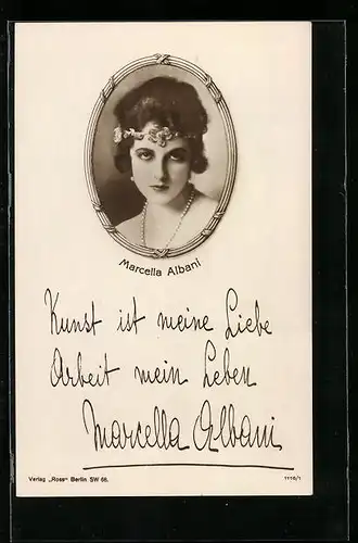 AK Schauspielerin Marcella Albani, Portrait der jungen Frau mit Blumen im Haar