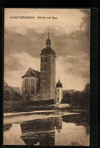 AK Markt-Erlbach, Kirche mit See