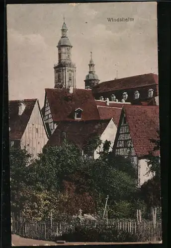 AK Windsheim, Teilansicht mit Kirche