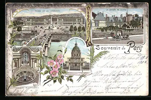 Lithographie Paris, Place de la Concorde, Musée de Cluny