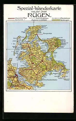 AK Insel Rügen, Wanderkarte der Insel