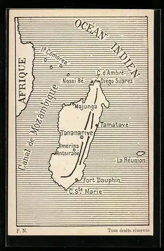 AK Madagaskar, Landkarte der Insel und Umgebung