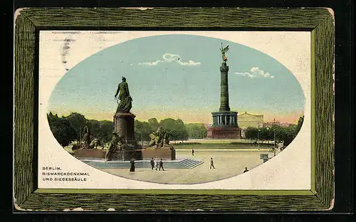 Passepartout-AK Berlin, Bismarckdenkmal und Siegessäule