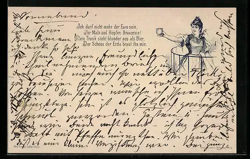 Lithographie Badekultur, Maid im Dirndl mit Heilwasser im Krug