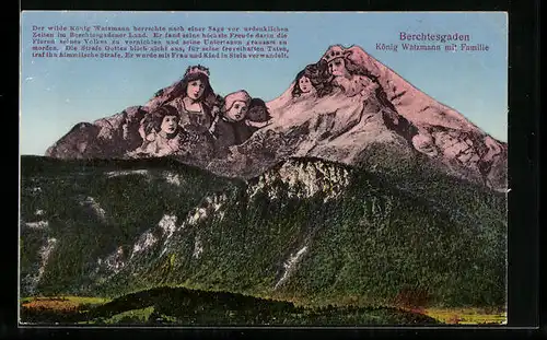 AK Berchtesgaden, König Watzmann mit Familie, Berg mit Gesicht / Berggesichter