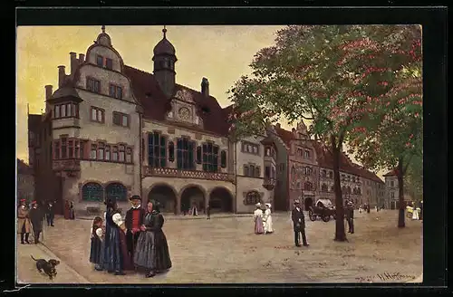 Künstler-AK Heinrich Hoffmann: Freiburg i. Br., Das alte und das neue Rathaus