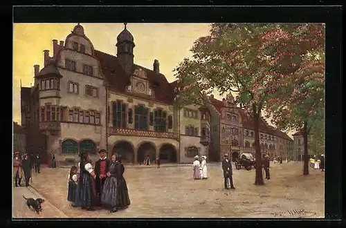 Künstler-AK Heinrich Hoffmann: Freiburg i. Br., Altes und neues Rathaus