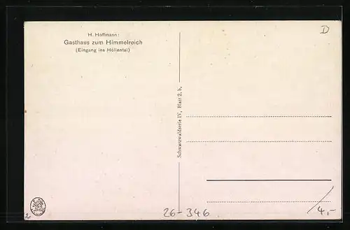 Künstler-AK Heinrich Hoffmann: Höllental, Strasse mit Holzwagen vor dem Gasthaus zum Himmelreich