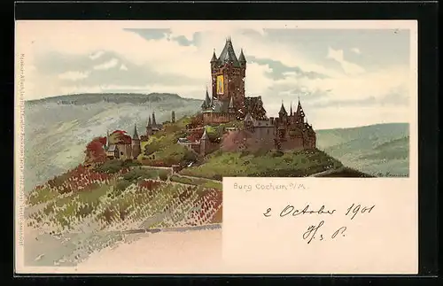 Künstler-AK Otto Hammel: Cochem a. M., Burg Cochem