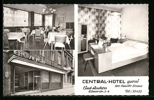 AK Bad-Aachen, Central-Hotel garni Familie Levano, Römerstrasse 7-9, rückseitig Stadtplan