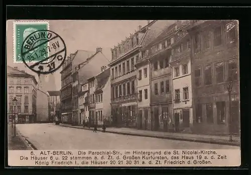 AK Alt-Berlin, Parochialstrasse mit St. Nicolai-Kirche im Hintergrund