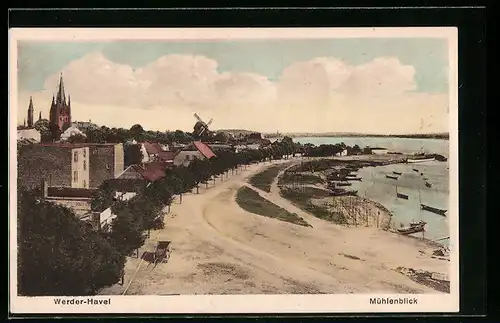 AK Werder /Havel, Teilansicht mit Mühle und Havelufer