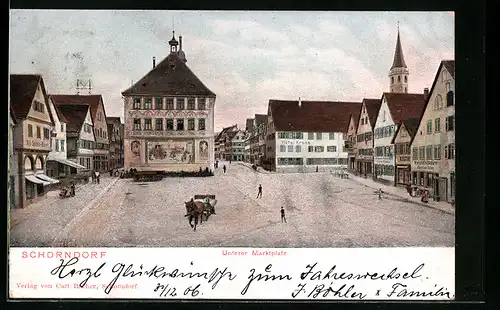 AK Schorndorf, Unterer Marktplatz mit Hotel Krone