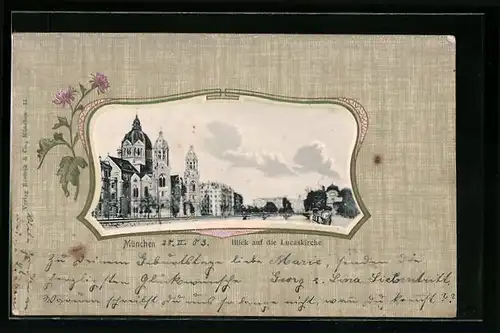 Passepartout-AK München, Blick auf die Lucaskirche
