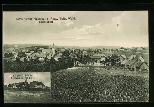 AK Neustadt /Thür. Wald, Totalansicht aus der Vogelschau, Kirche u. Schule