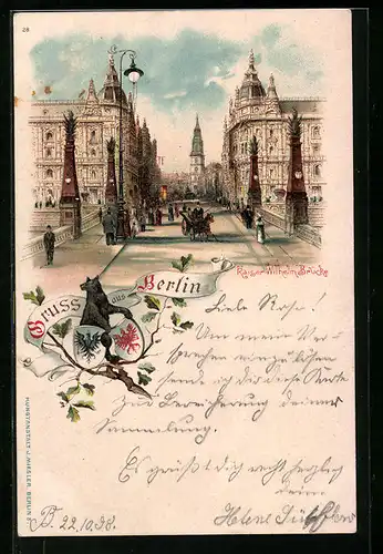 Lithographie Berlin, Kaiser-Wilhelm-Brücke, Kaiser-Wilhelm-Strasse