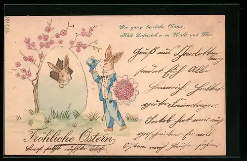 AK Osterhase schaut aus dem Ei, Fröhliche Ostern