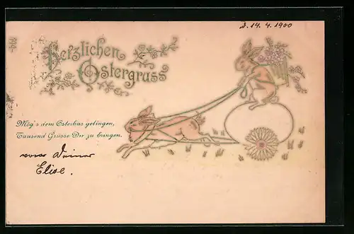 AK Osterhase zieht Eierkutsche