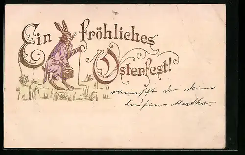 AK Osterhase mit Spazierstock, Ein fröhliches Osterfest