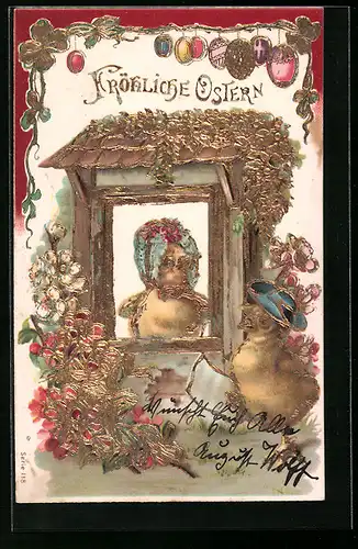 AK Osterküken am Fenster