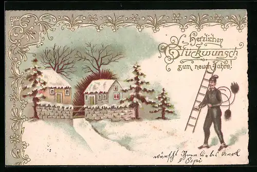 AK Schornsteinfeger und Häuser im Winter