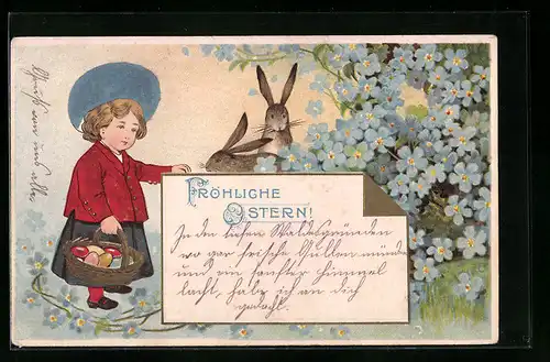 AK Mädchen mit Osterhasen zum Feste