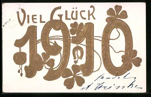 AK Viel Glück 1910, Jahreszahl und Klee