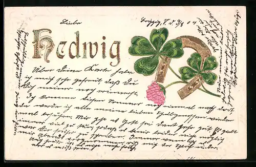 AK Name Hedwig mit Hufeisen und Kleeblatt