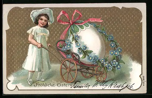 AK Mädchen transportiert Osterei zu Ostern