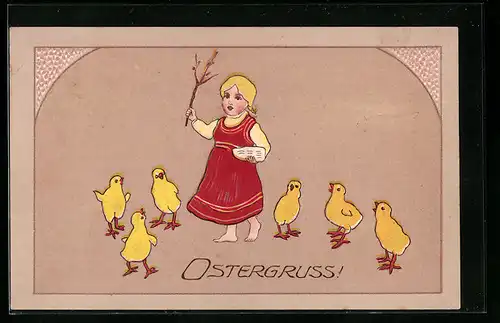 AK Mädchen mit Osterküken