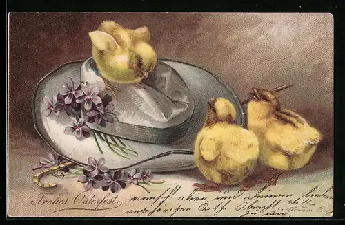 AK Osterküken mit Veilchen
