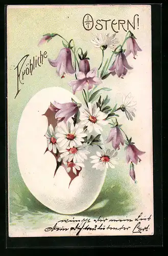 AK Osterei mit Blüten zu Ostern