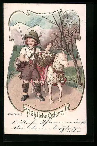 AK Junge in Tracht mit Lamm zu Ostern
