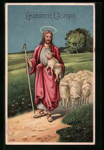AK Christus mit Lamm zu Ostern
