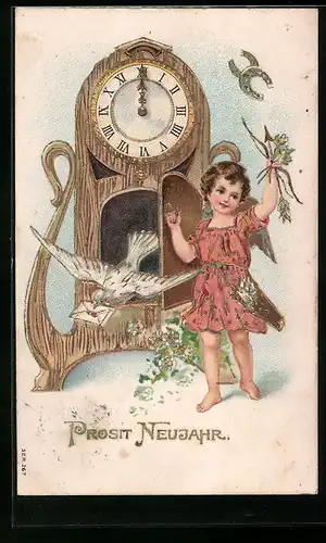 AK Amor mit Pfeil und Bogen zu Neujahr