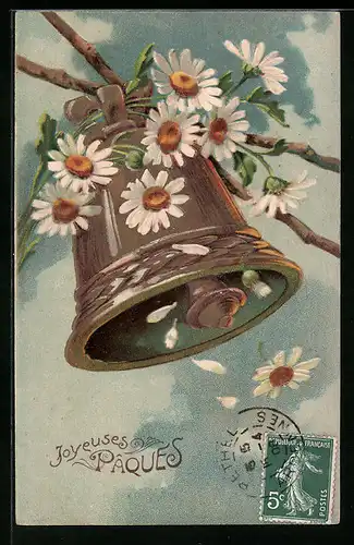 AK Fröhliche Ostern, Glocke mit Margeriten
