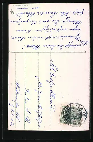 AK Dame im langen Kleid läutet zum Osterfest