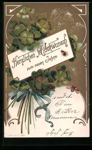 AK Kleeblatt-Strauss mit Marienkäfer