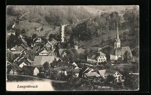 AK Langenbruck, Ortsansicht mit Landstrasse aus der Vogelschau