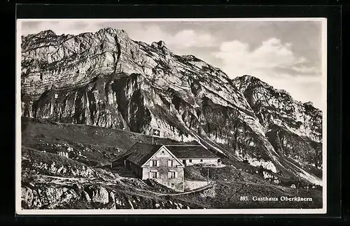 AK Amden, Berg-Speer, Gasthaus Oberkäsernalp vor Bergmassiv