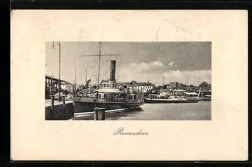AK Romanshorn, Hafenpartie mit Dampfern und Quai
