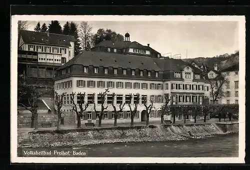 AK Baden, Volksheilbad Freihof mit Uferpromenade