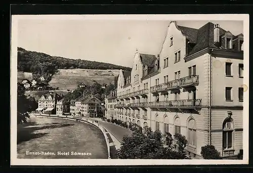 AK Ennet-Baden, Uferstrasse mit Hotel Schwanen