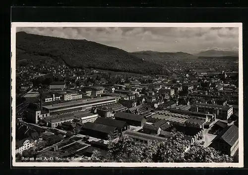 AK Baden, Ortsansicht aus der Vogelschau mit AG Brown, Boverie & Cie.