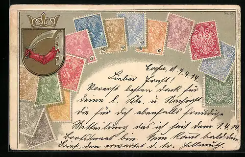 Präge-AK Bosnien-Herzegowina, Briefmarken und Wappen