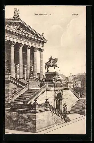 AK Berlin, Treppen und Eingang der Nationalgalerie