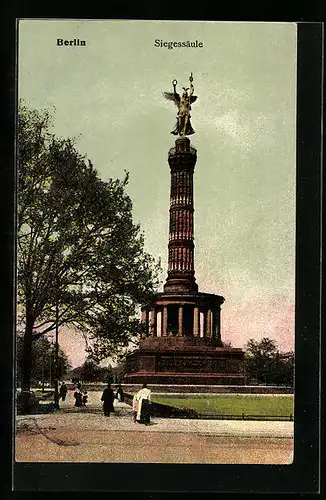 AK Berlin, Siegessäule mit Anlage und Passanten